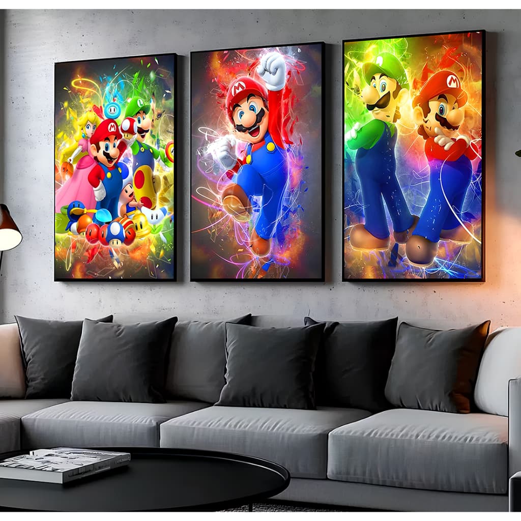 Quadro Decorativo Super Mario Brothers/Bros Mario ,Yoshi ,Luigi E Pitch