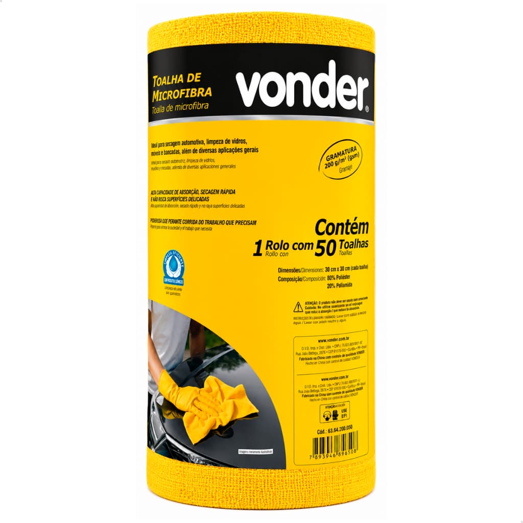 Toalha de Microfibra 200gsm em Rolo com 50 Unidades Vonder 6364200050 Pano de Limpeza Original