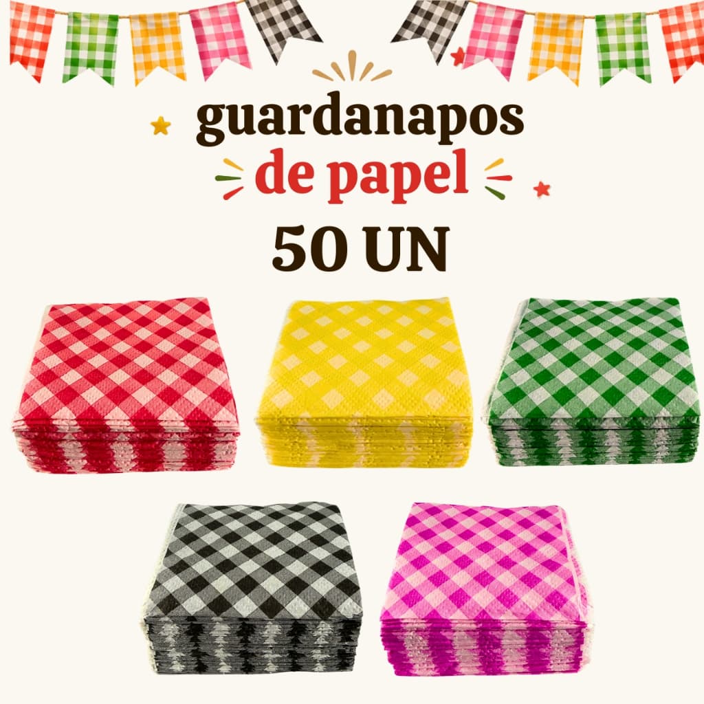 Guardanapo De Papel Xadrez Colorido 50 Un 23x24 Guardanapos Festa Junina