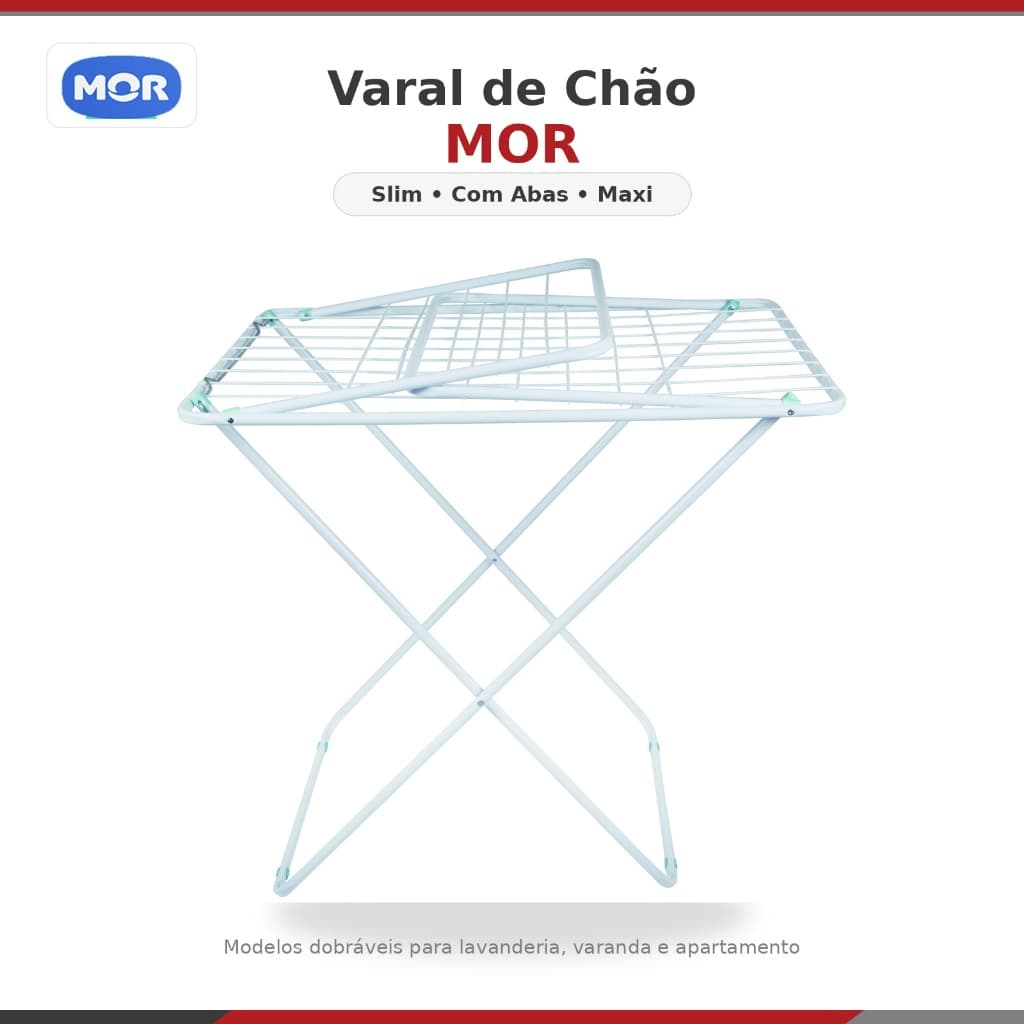 Varal de Chão Mor Dobrável Aço Branco Slim Sem Abas Slim com Abas ou Maxi Escolha o Modelo