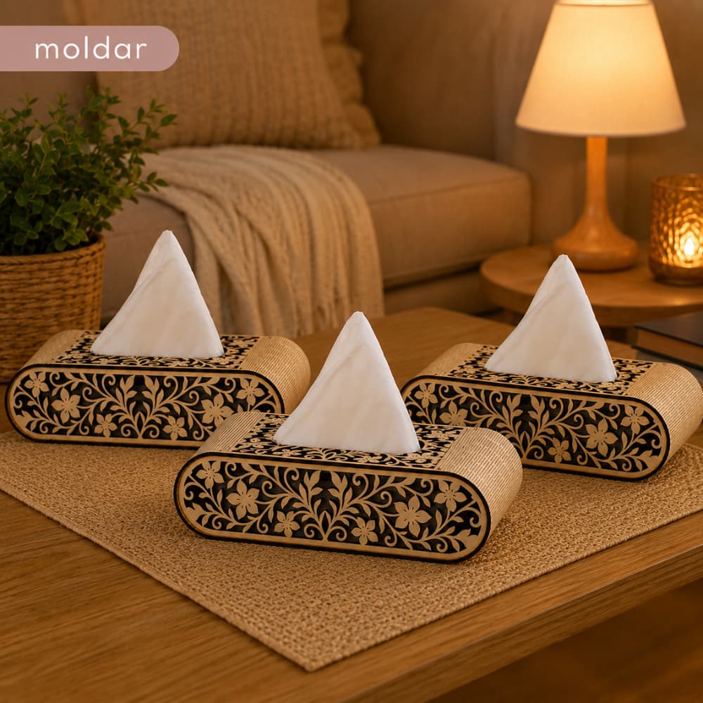 Kit 3 Porta Lenço MDF Decorativo Caixa Porta Papel Toalha Lenço de Papel Lavabo Banheiro Mesa Escritório