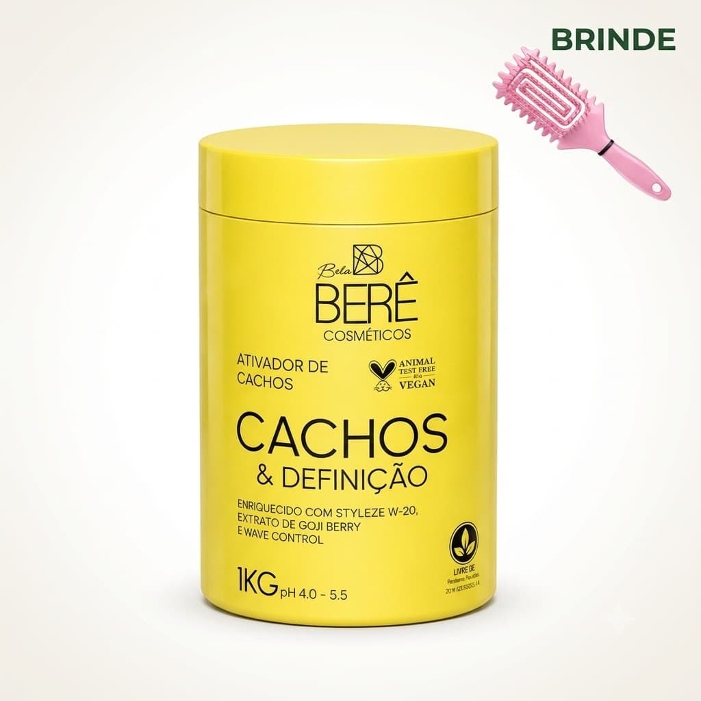 Ativador de Cachos 1kg Bela Berê Cachos e Definição Define Modela Hidrata Sem Frizz Ganhe Escova