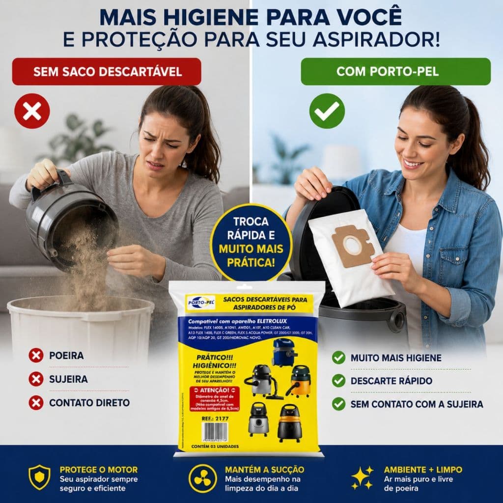 Saco Descartável Aspirador Electrolux Porto-Pel Ref 2177 3 Un