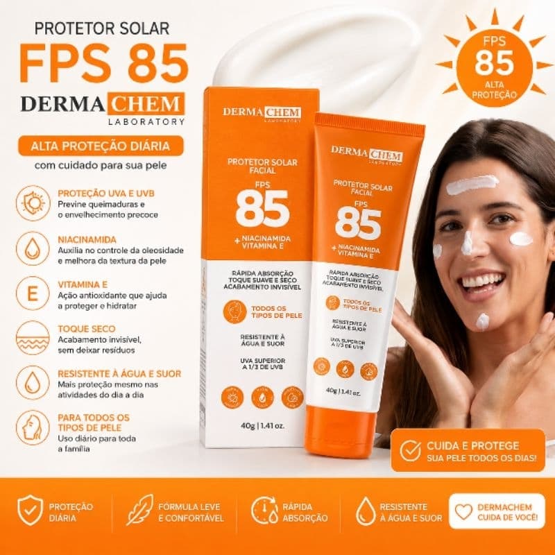 Protetor Solar com vitamina E toque seco FPS85 Dermachem