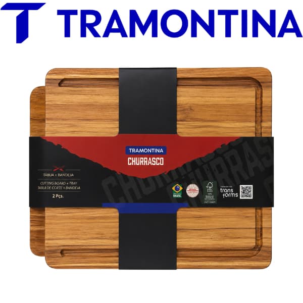Kit Tábua e Bandeja Tramontina Churrasco em Madeira Teca 40 x 30 cm