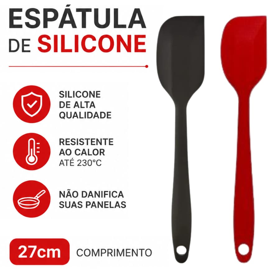 Espatula De Silicone 27CM Raspadora De Cozinha Resistente Ao Calor Preto E Vermelho Utensilio Culinario