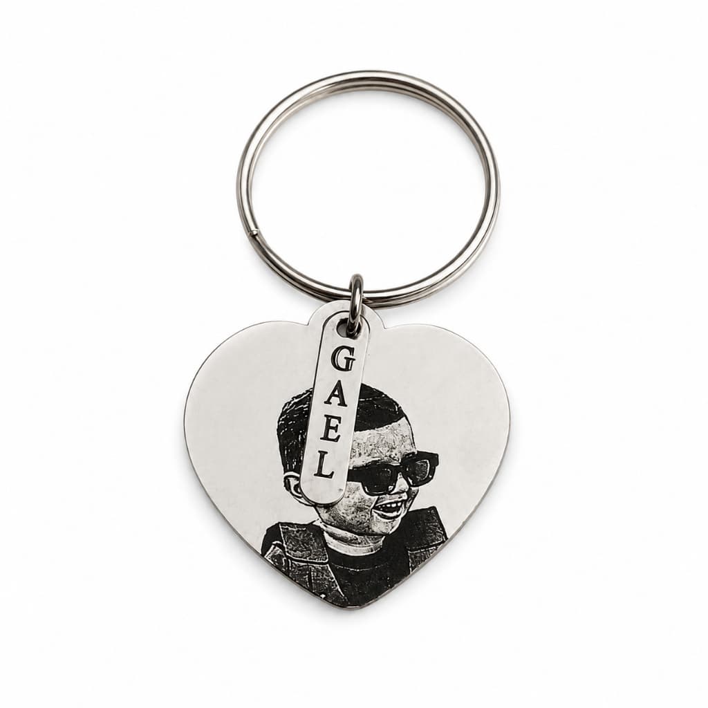 Chaveiro Coração + Placa Personalizado Foto Frase Aço Inox Gravação Laser Presente Casal Namorada Mãe