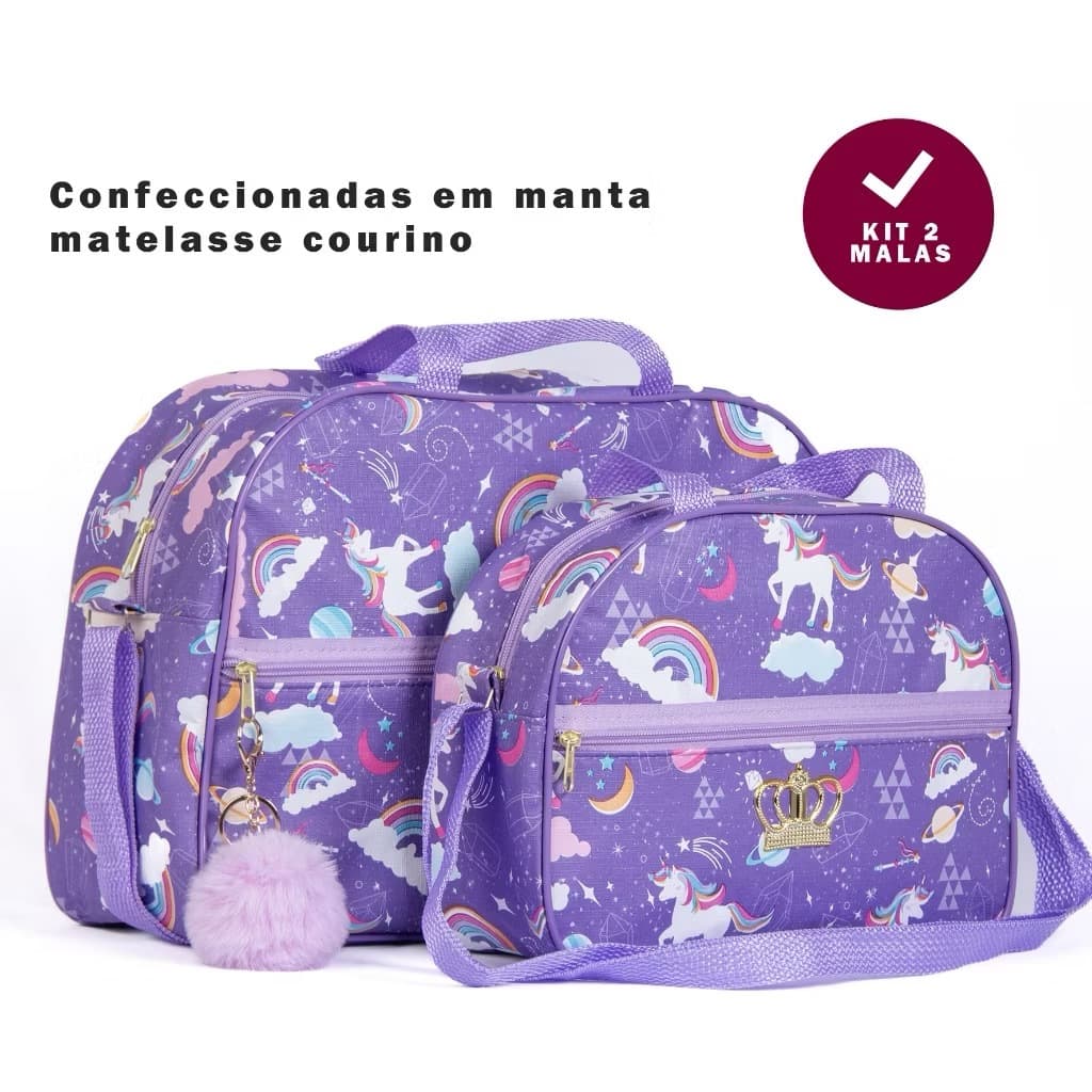 Kit 2 Mala Maternidade Saída Hospital Reforçada Para Menino Ou Menina Estampa Unicornio Com POMPOM