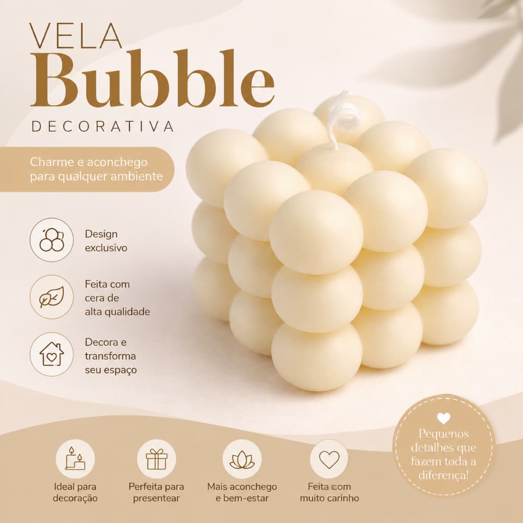 Vela Aromática Bubble Quadrada | Vela Decorativa Aromatizada | Vela de Bolhas em Cera Premium