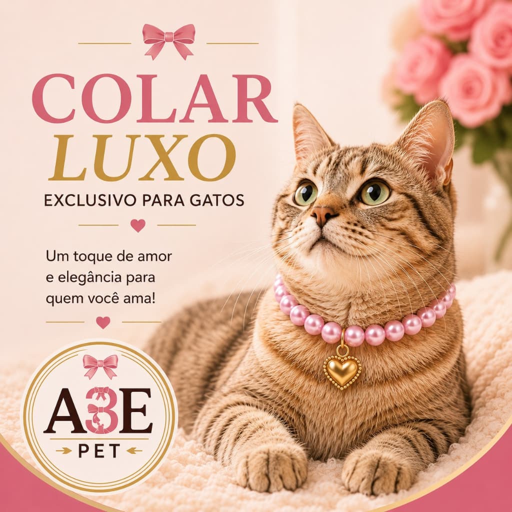 Coleira Luxo Pet Ajustável | Colar de Pérolas para Gatos |Pingente Coração Acessório Premium A3E PET
