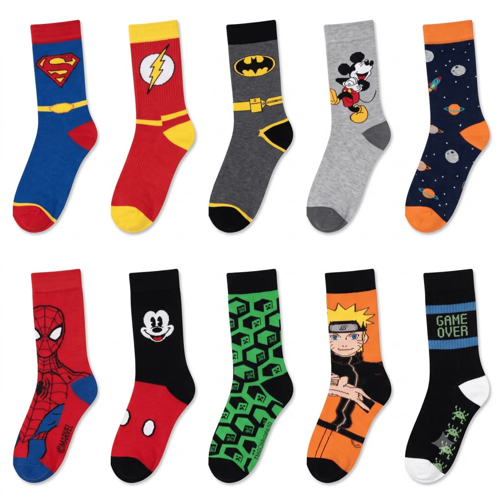Promoção Kit Meia Infantil Menino Estampada Divertida Menina Personagens Básica Geek Casual Unissex Algodão