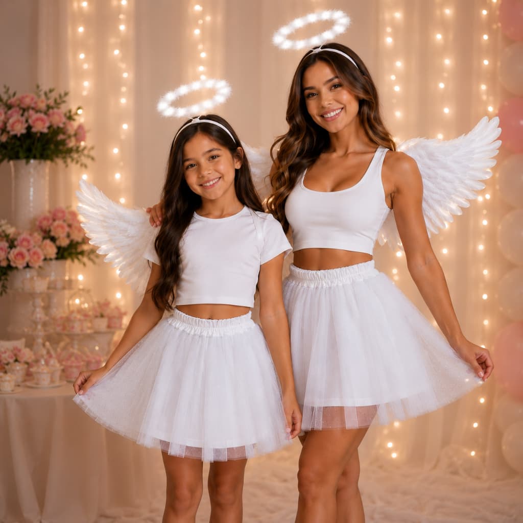Fantasia Feminina Anjo Asa+ Tiara+saia Halloween Carnaval