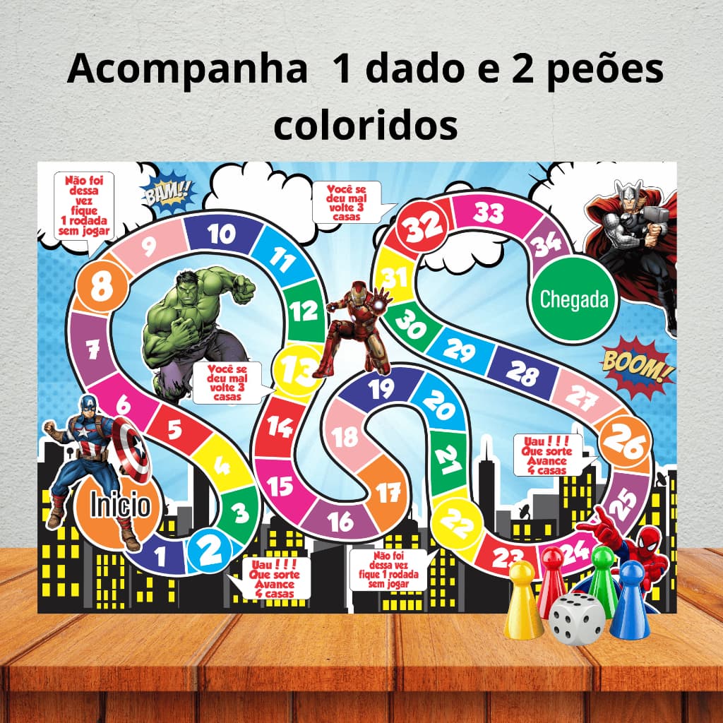 Jogo de tabuleiro para lembrancinha de aniversário/ kit festa/ personalizados - SUPER HEROIS / VINGADORES
