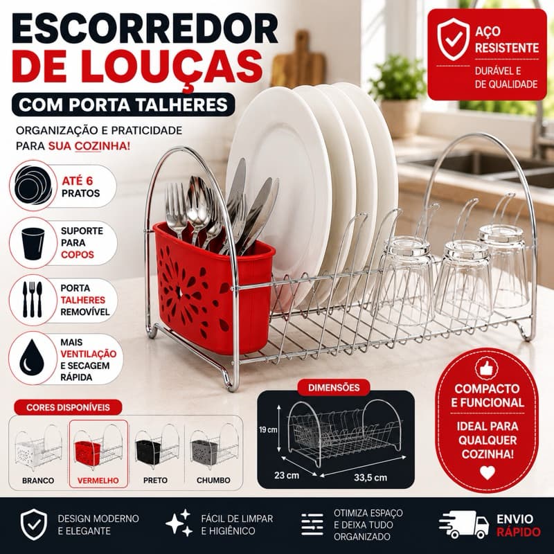 Escorredor Porta Pratos Aramado com Porta Talher Luxo Porta Pratos e Copos Metal Resistente