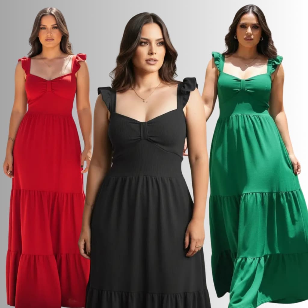 Vestido Longo Feminino Alça Com bojo Casual Elastex