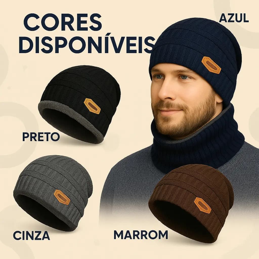 Touca Gorro + Cachecol Gola Forrada com Lã Unissex Premium | Kit Inverno Térmico Macio | Proteção Contra Frio e Vento
