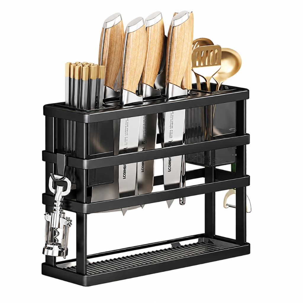 Suporte Multiuso P/ Facas E Talheres Em Aço Inox Cor Preto Suporte Multiuso P/ Facas E Talheres Em Aço Inox Cor Preto