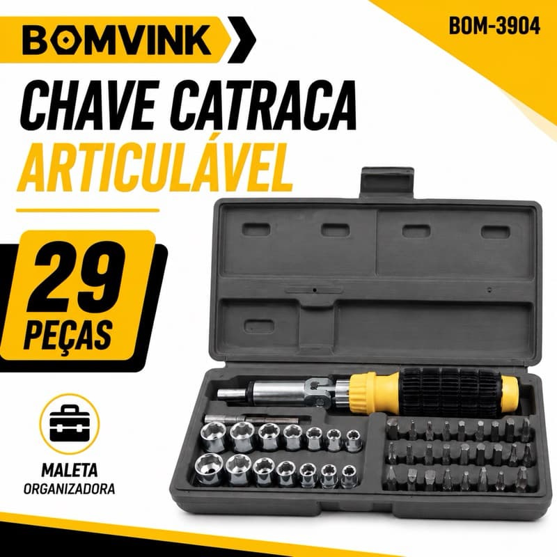 Jogo de Chave Catraca Articulável com Soquetes Kit Ferramentas Completo Profissional com Maleta