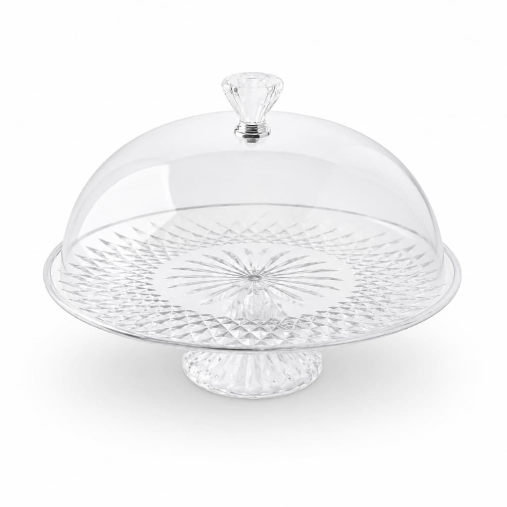 Boleira Com Tampa Plástico Transparente Lapidada Bolo