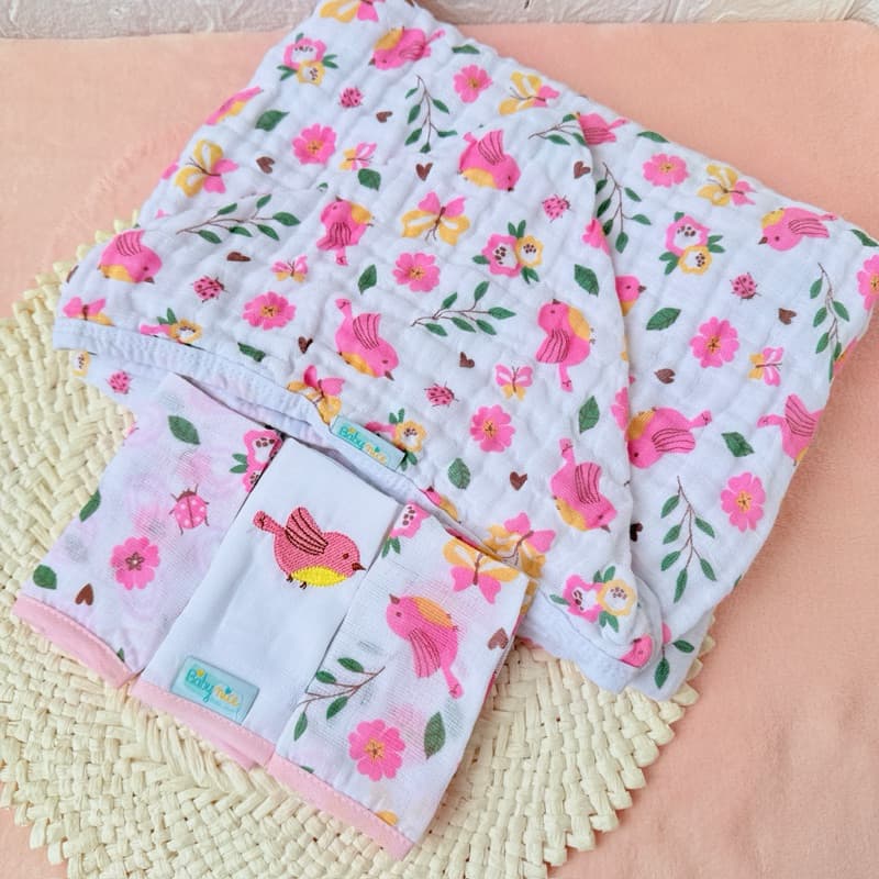 Kit aToalha de Banho Bebe Soft 85x85 + Panos de Boca Bordados ou Fralda 70x70 100% Algodão Baby Nice