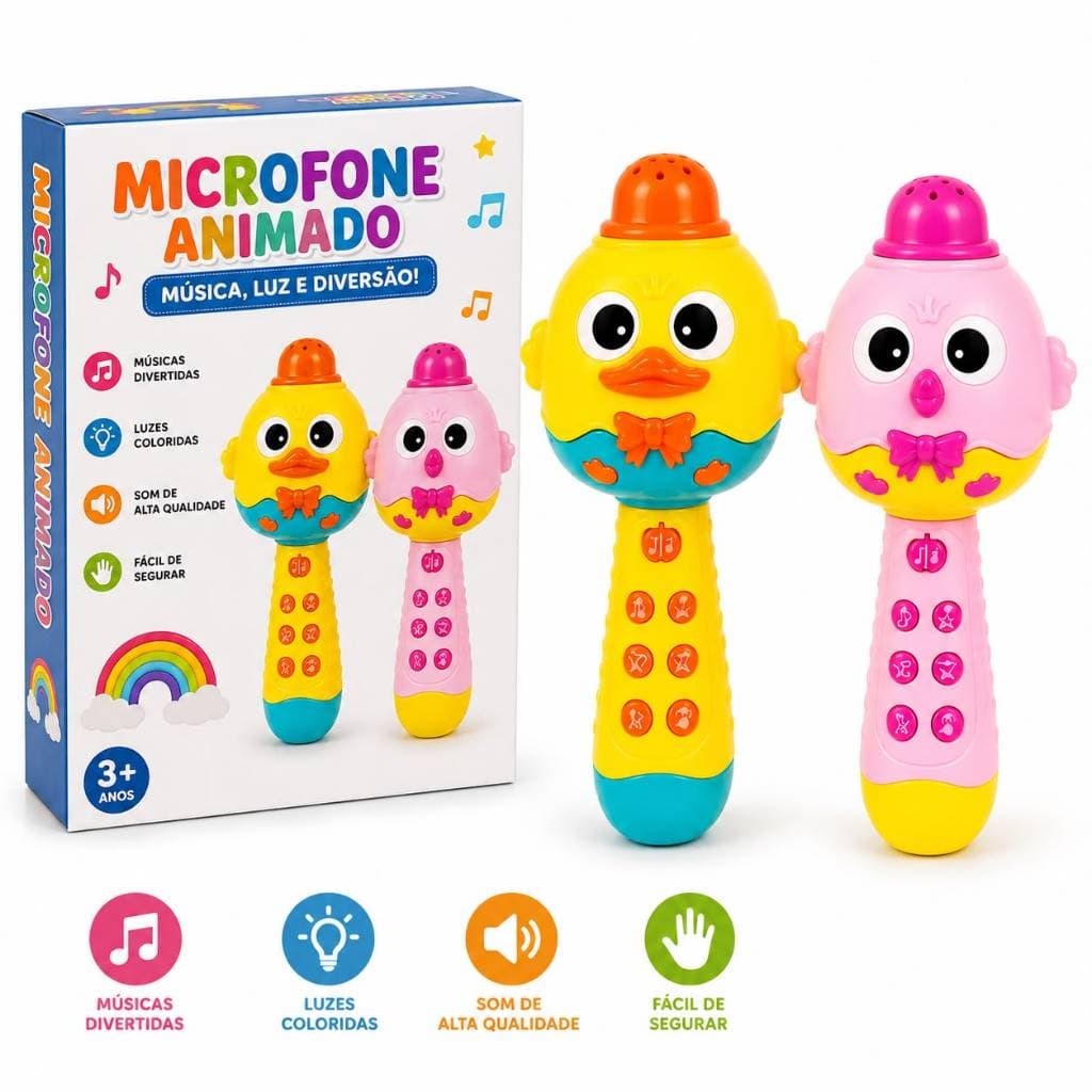 Brinquedo Microfone Pintinho Infantil Bluetooth Karaokê Musical com Luzes Presente Meninos e Meninas