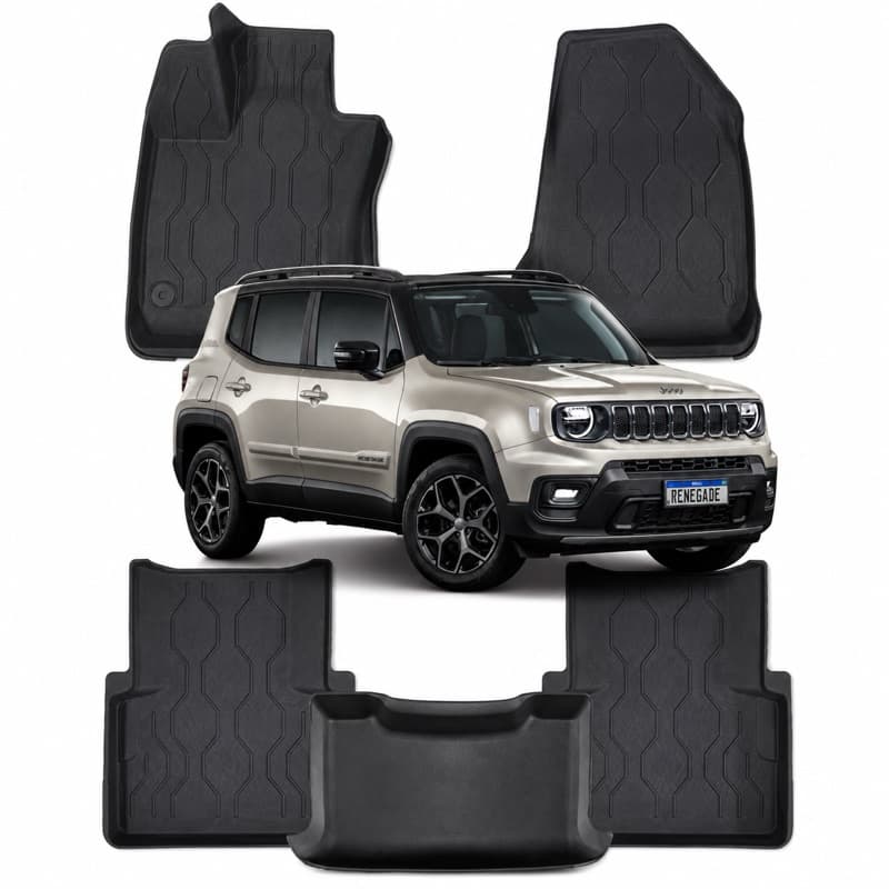 Jogo Tapete Borracha Jeep Renegade 2015 a 2026 Tipo Bandeja Bordas Altas 5 Pç