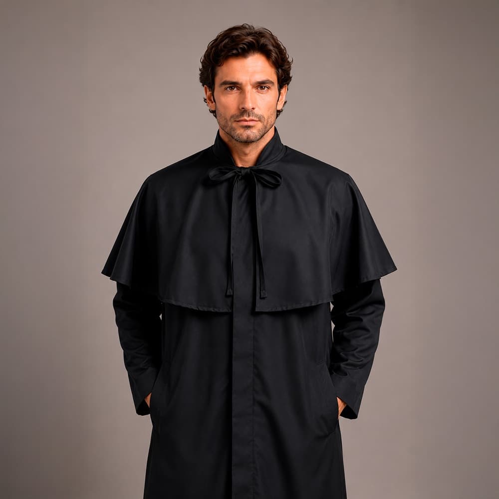 Balandrau Masculino Maçônico com Capa Gabardine Preto Tradicional