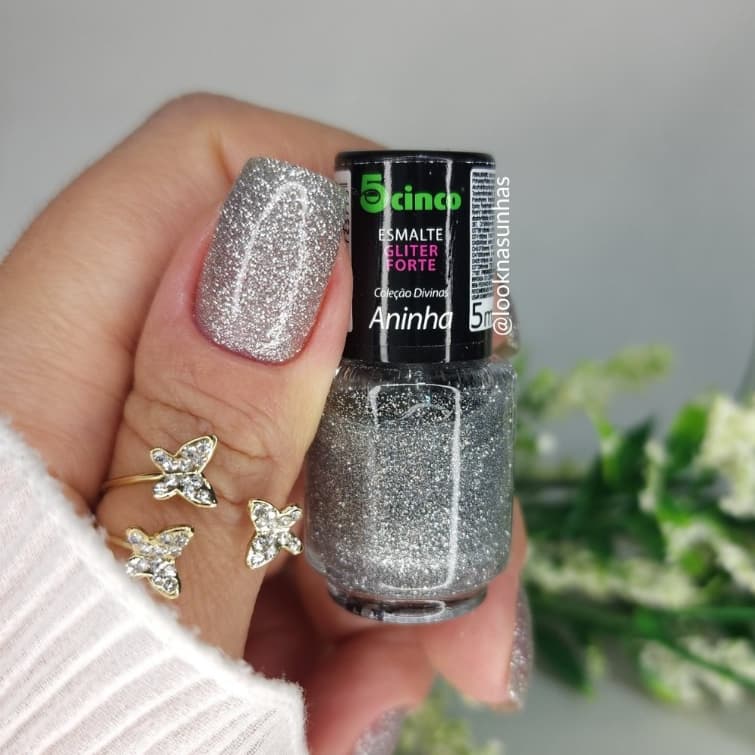 Mini esmalte 5cinco glitter prata forte Aninha 5ml