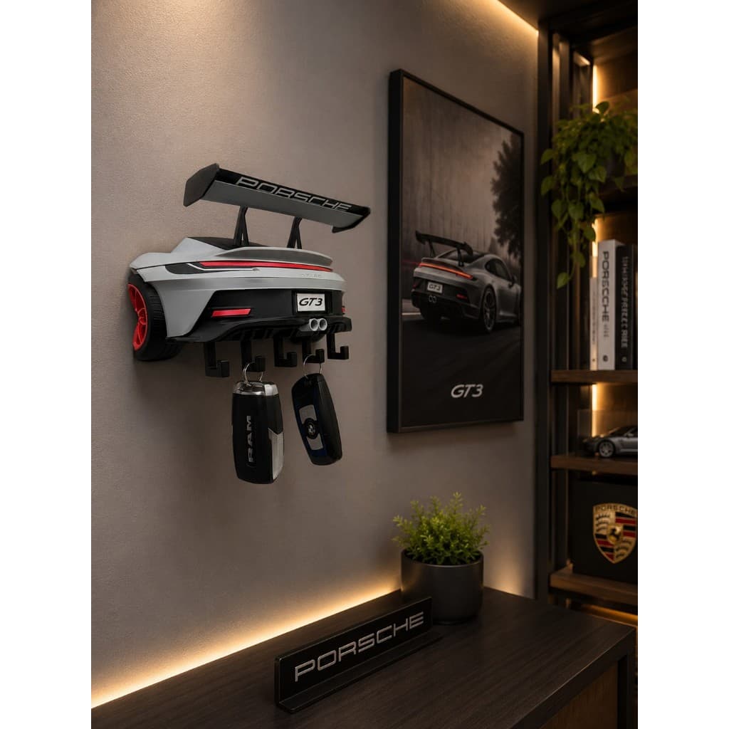 Porta Chaves Porsche 911 GT3 Decorativo de Parede Organizador de Chaves Impressão 3D Presente para Fãs