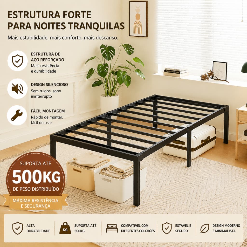 Estrado de Metal para Cama de Casal/Cama de Solteiro – Dobrável e Fácil de Instalar Suporta até 400 kg