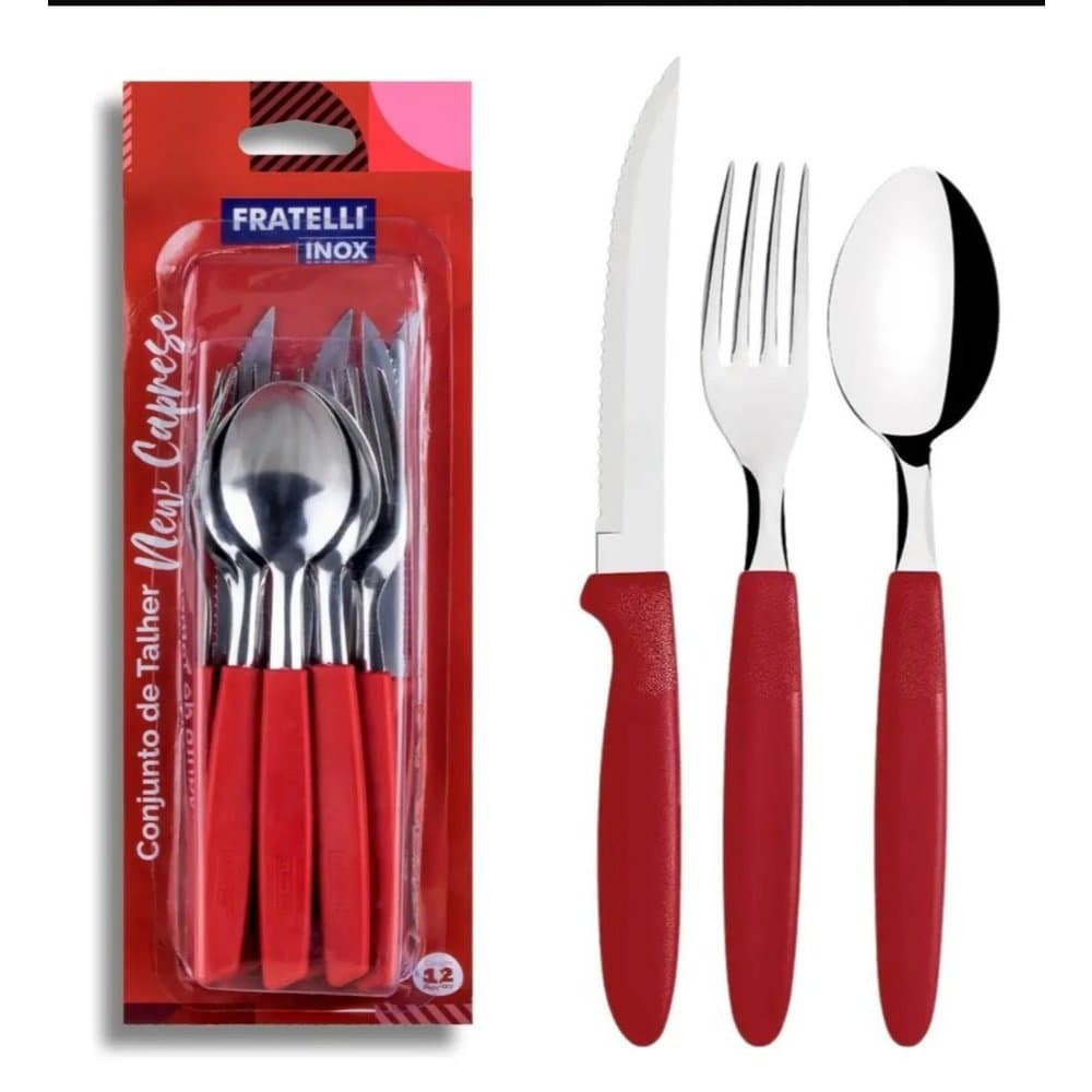Conjunto talheres 12 peças de inox Fratelli  Preta  Vermelho