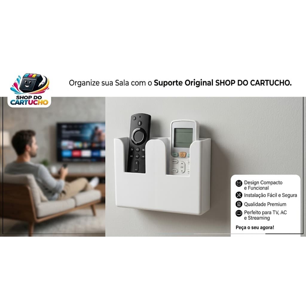 Suporte Porta Controle Remoto Parede Duplo Universal TV Ar