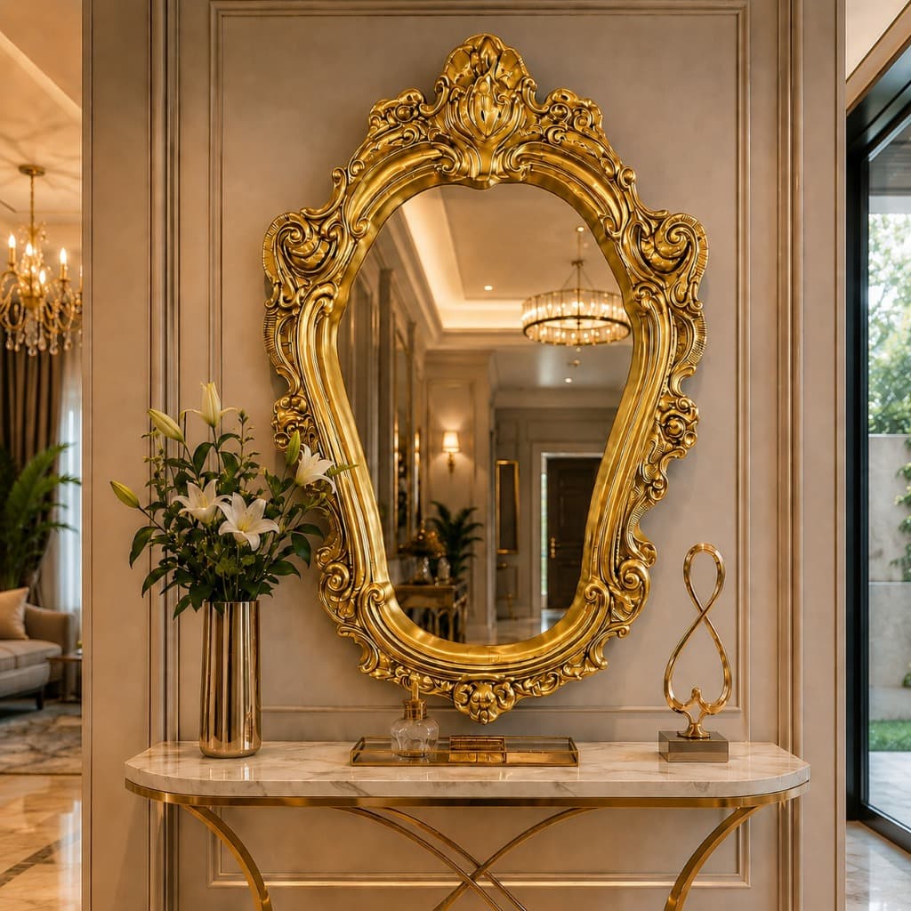 Espelho Orgânico Grande 88cm Entalhado à Mão Estilo Provençal Clássico Decorativo