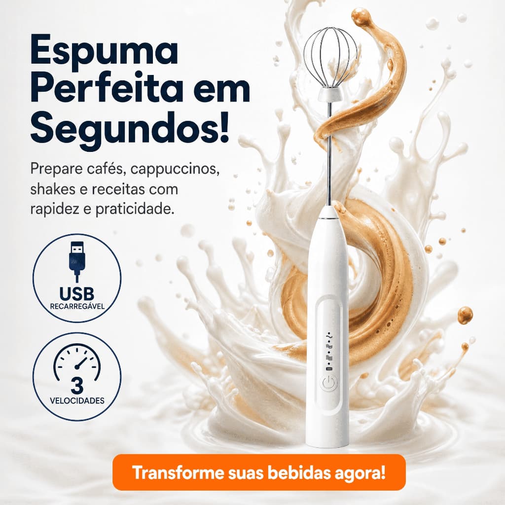 Mini Mixer Elétrico Portátil USB Bivolt Espumador de Leite Batedor para Café Cappuccino Shake Ovos Premium Branco