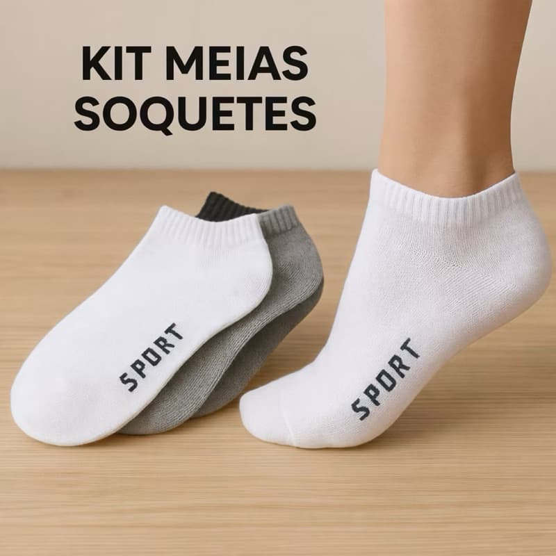 Kit com 8 Pares Meia Soquete Premium Cano Curto Algodão Unissex Promoção