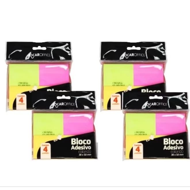 Bloco Adesivo Colorido 38Mmx50Mm Neon c/ 4 Blocos 100 folhas cada Jocar Office
