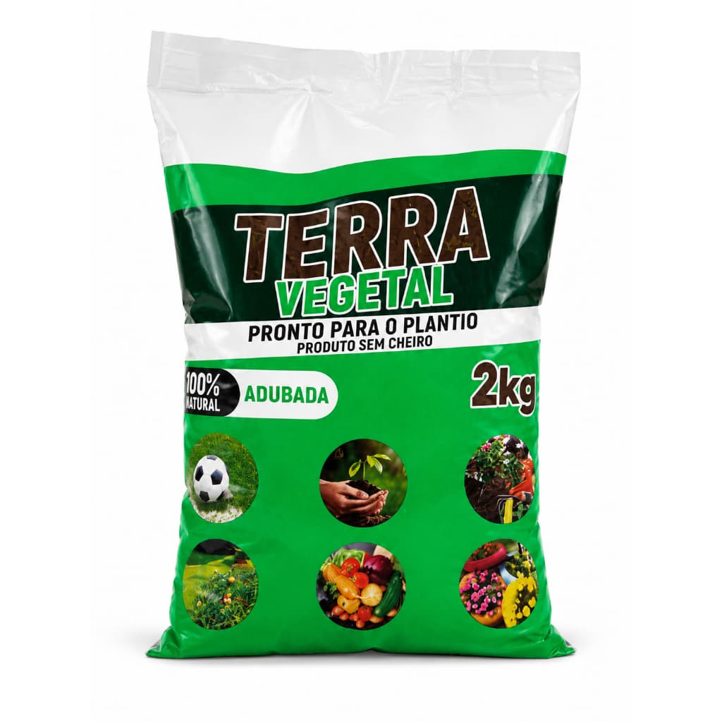 Terra Vegetal Adubada 2kg Pronta para Plantio | Substrato 100% Natural para Vasos, Hortas, Flores e Jardins
