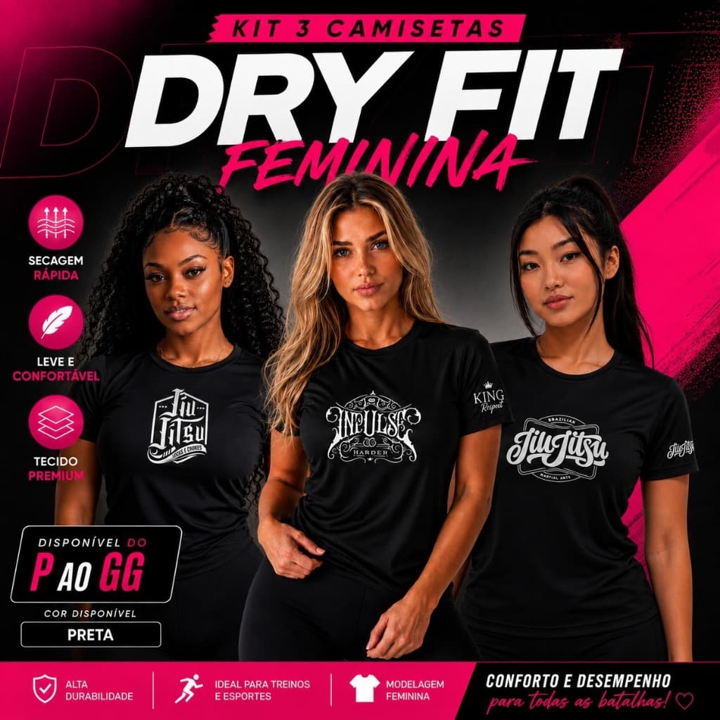 Kit 3 Camisetas Dry Fit Feminina Academia Treino Fitness Corrida Esportiva Manga Curta Premium