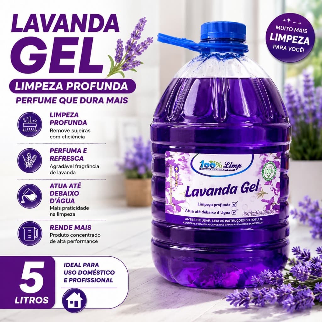 Lavanda Gel 5 Litros Limpeza Profunda Perfumada Concentrado Uso Doméstico e Profissional