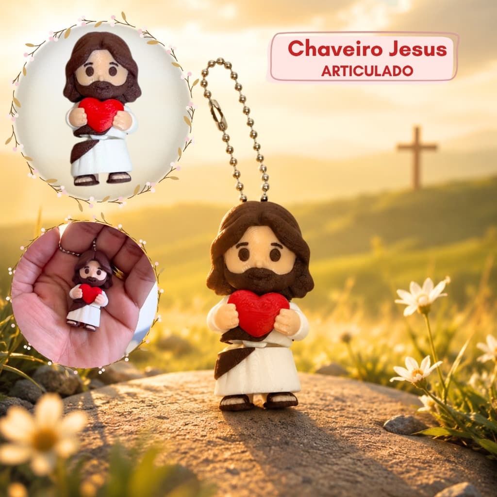 Chaveiro Jesus com Coração Articulado Presente Religioso Cristão Lembrancinha de Fé / Pronta entrega