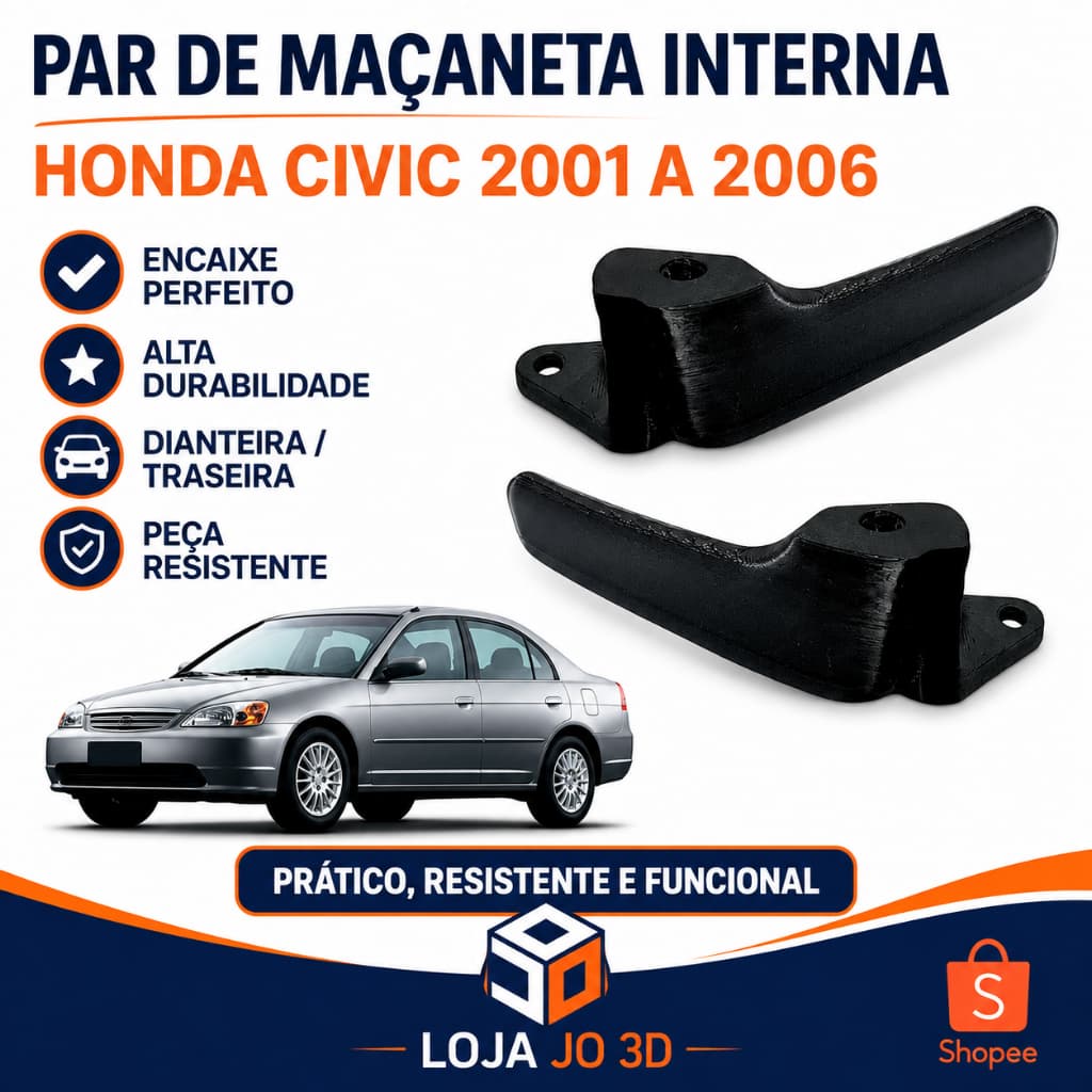 Par de maçaneta Interna Honda Civic Ano 2001 Ao 2006 Preto cinza Dianteira/traseira