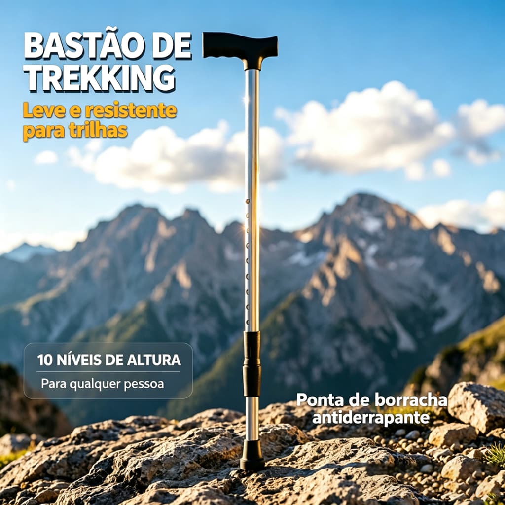 Bastão de Caminhada Profissional – 10 Alturas, Leve e Resistente para Qualquer Pessoa, Seguro em Trilhas