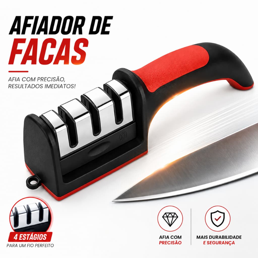 Afiador de Facas 3 em 1 Manual Amolador Cozinha Profissional Base Antiderrapante