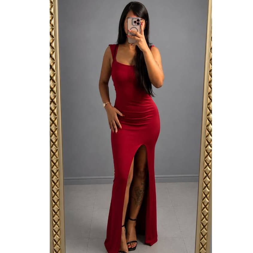 Vestido Longo Feminino com Fenda Lateral Vestido Elegante Festa Casual Blogueira