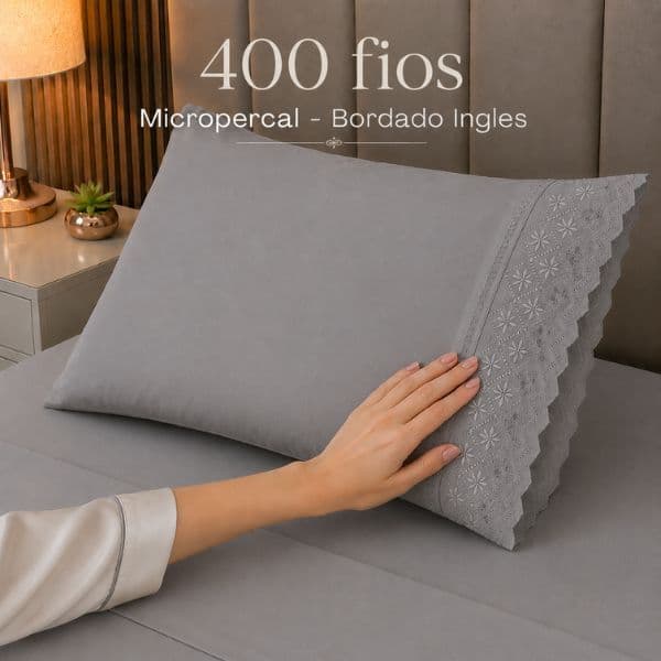 Fronha Avulsa Micropercal 400 Fios Bordado Inglês 1 Peça