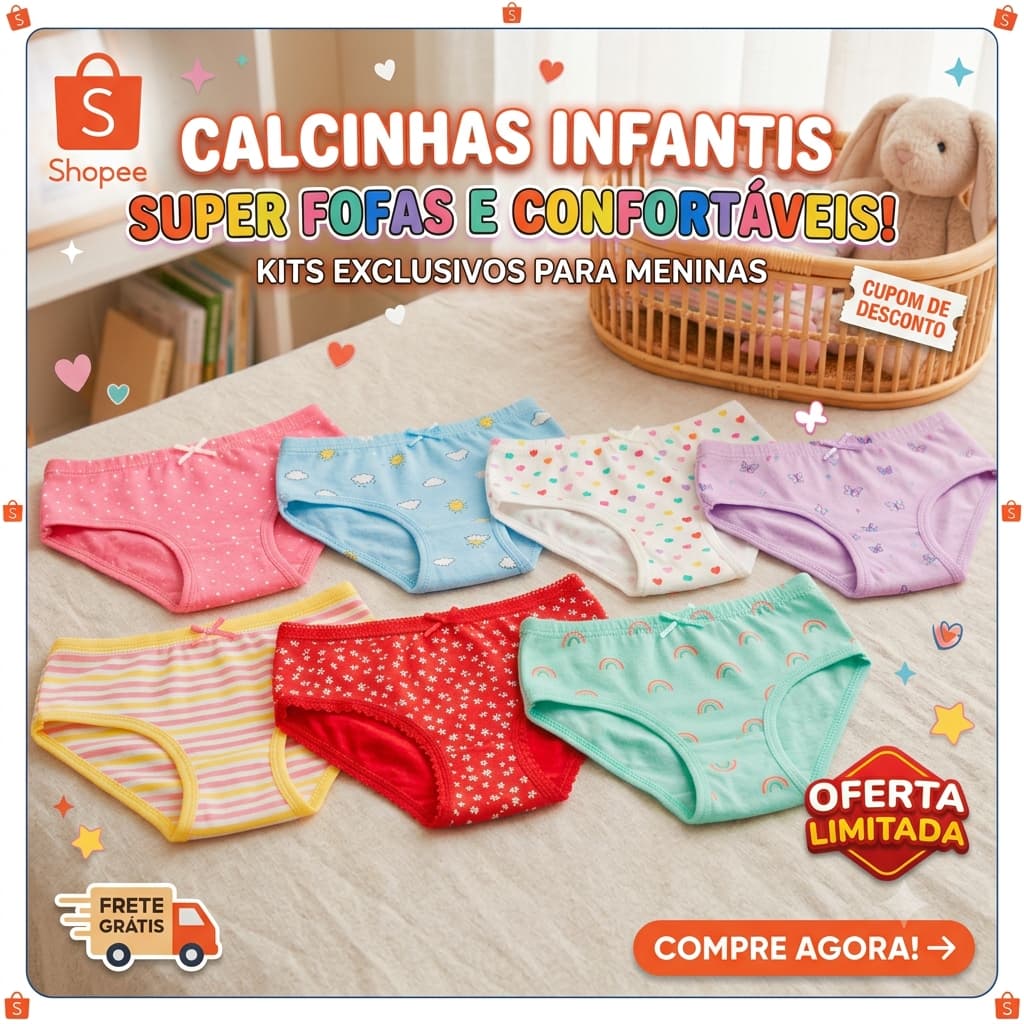 Kit ate 10 Calcinha Infantil Menina Algodão Confortável Sortidas Atacado