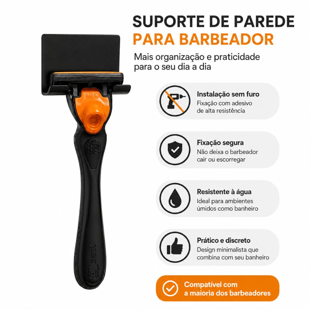 Suporte de Barbeador e Prestobarba de Parede Adesivo Sem Furos Gancho Organizador para Banheiro