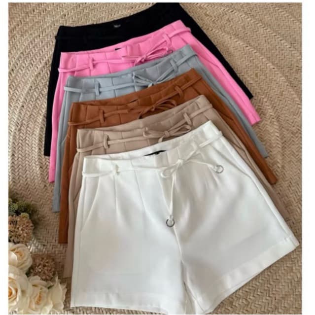Short alfaiataria feminino Social Com Cordão Argola Elegante Bolsos lateral Tendência verão 2026