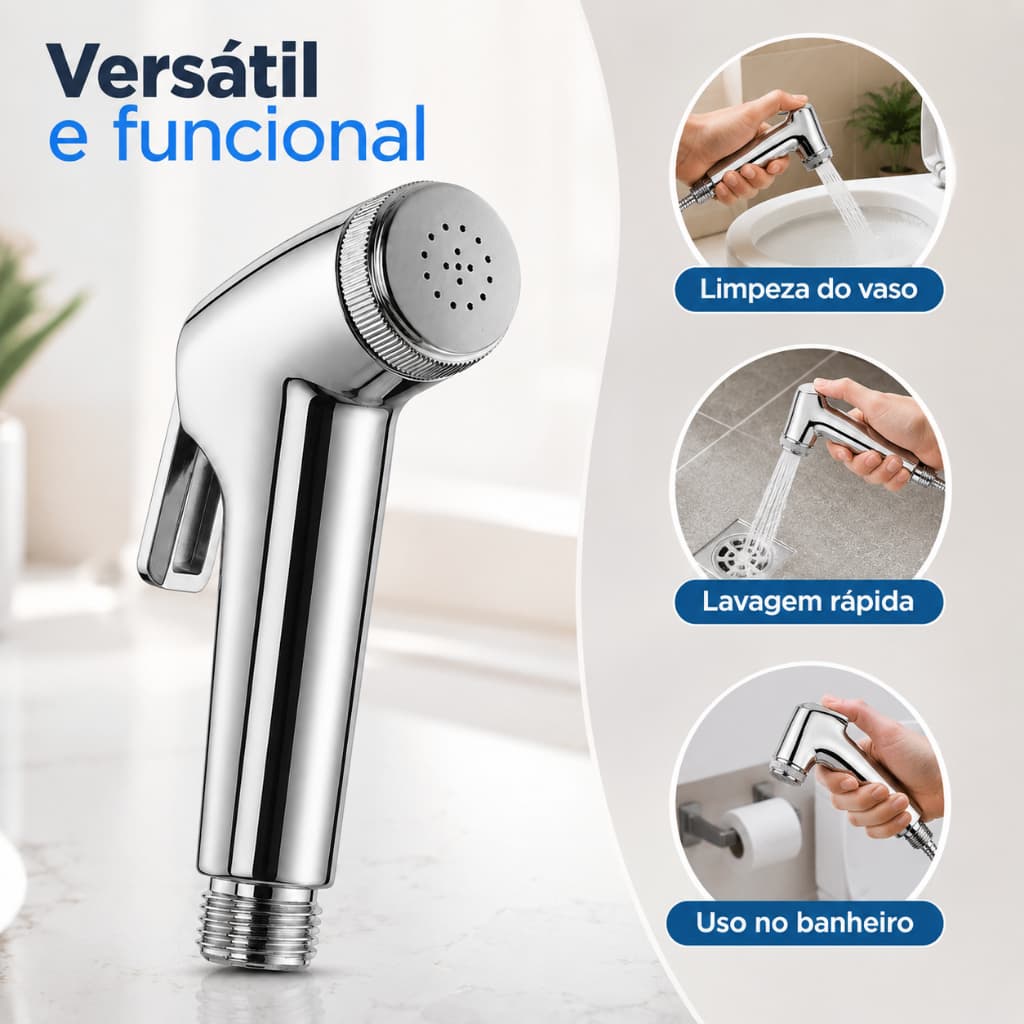 Kit 2 Gatilho Ducha Higiênica Cromado com Suporte Banheiro Chuveirinho Sem Mangueira