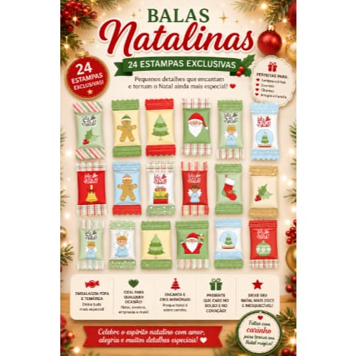 Kit com 50, 100 ou 200 Balas para Mimos Tema: Natal